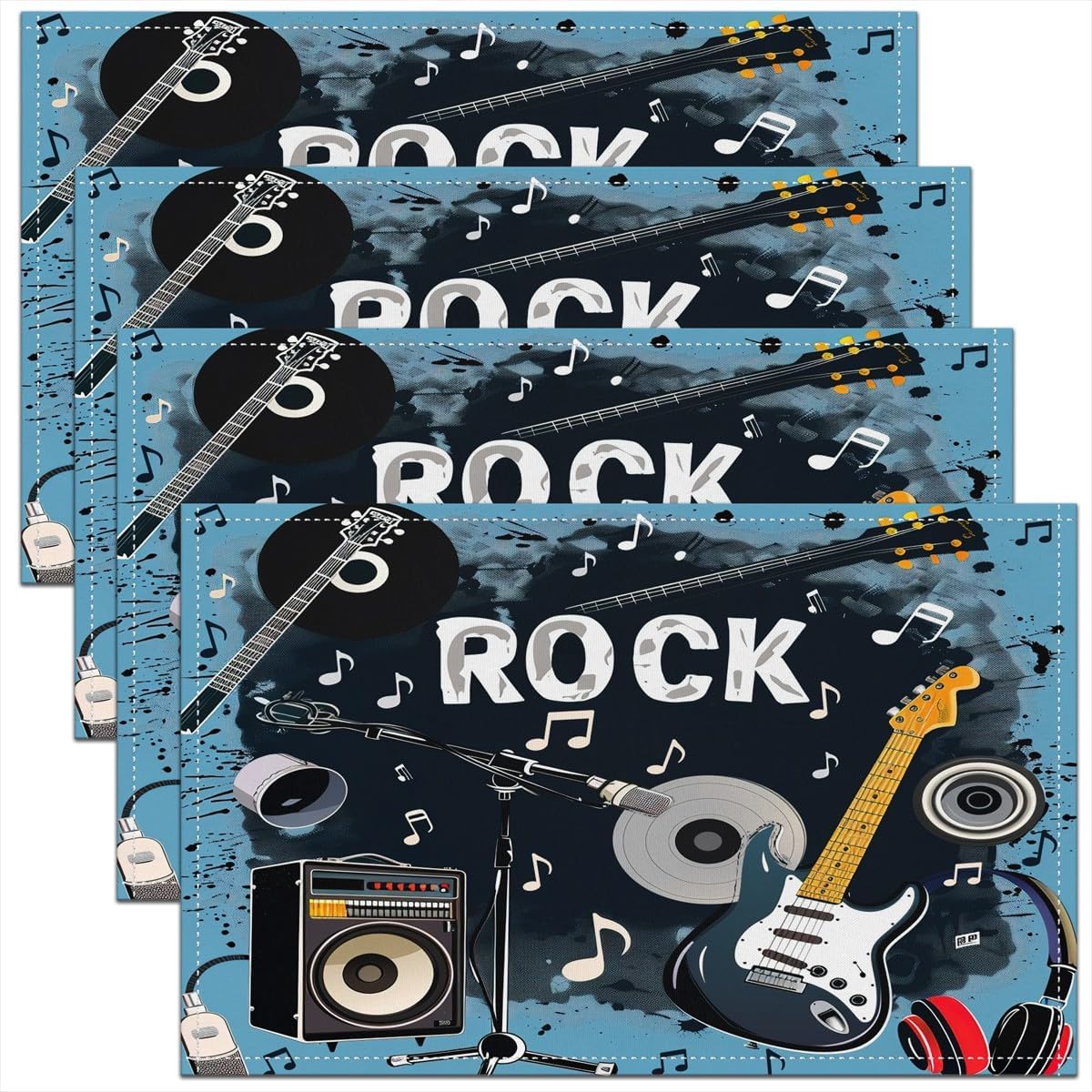 Kids Outdoor Dining Set - Rock Music Placemats Set of 4