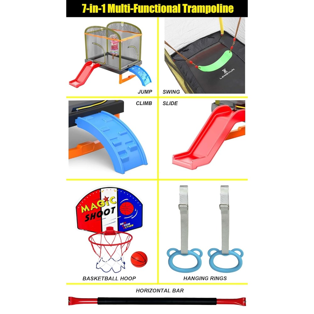 6.5Ft 7-in-1 Rectangle Trampol - огляд і ціна Kids Outdoor Basketball